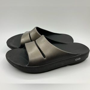 Oofos OOahh Luxe Slide Sandal Latte Black Women Size 10 Men Size 8 Women